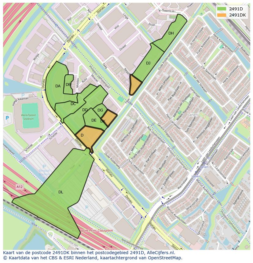 Afbeelding van het postcodegebied 2491 DK op de kaart.
