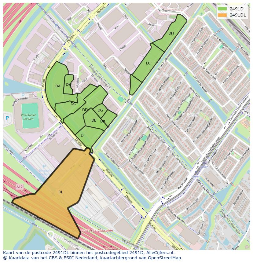 Afbeelding van het postcodegebied 2491 DL op de kaart.