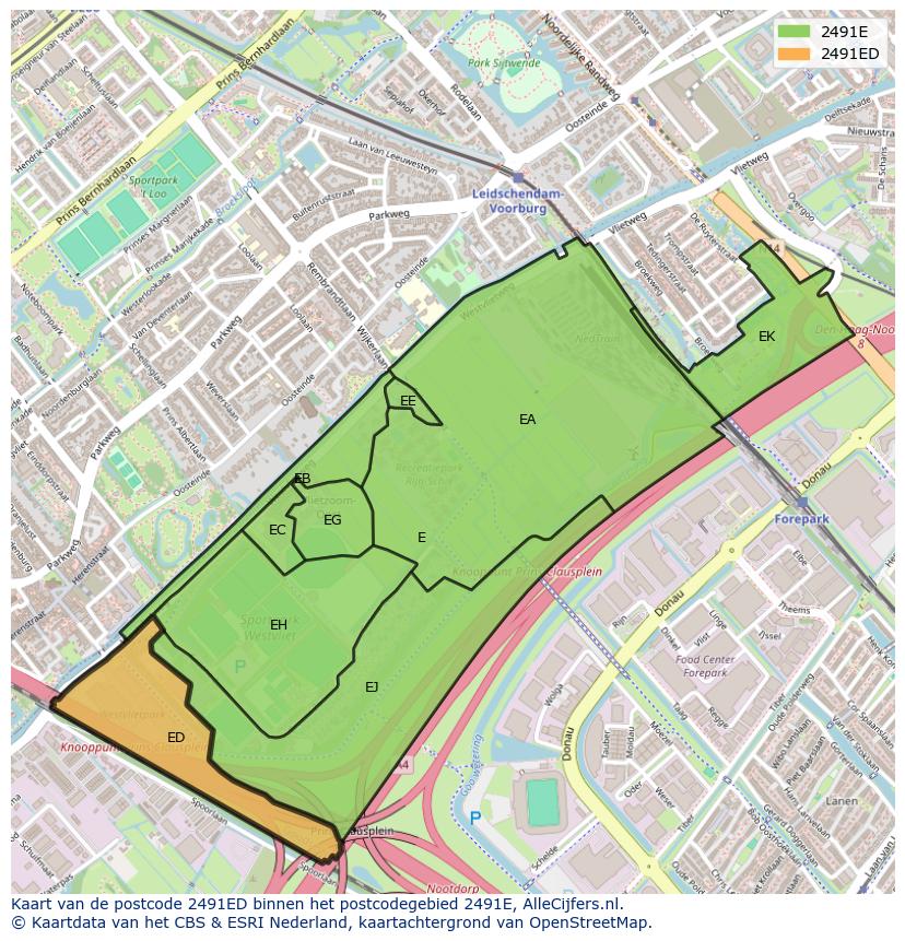 Afbeelding van het postcodegebied 2491 ED op de kaart.