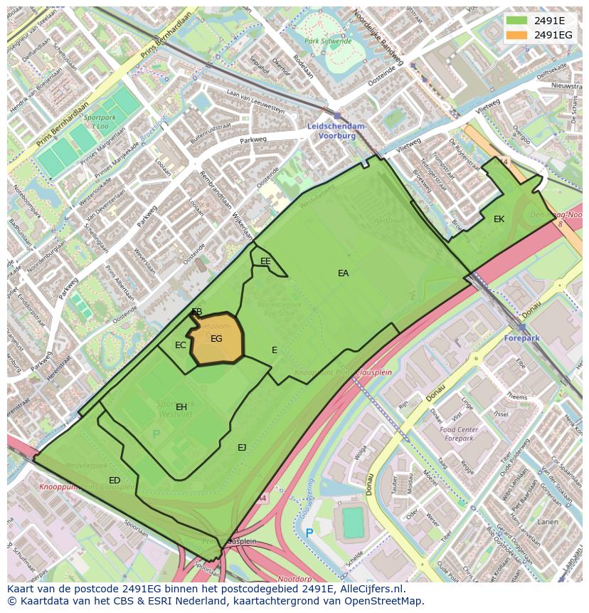 Afbeelding van het postcodegebied 2491 EG op de kaart.