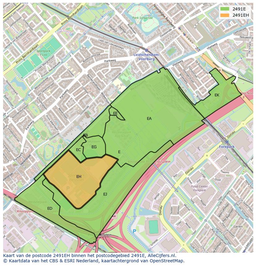 Afbeelding van het postcodegebied 2491 EH op de kaart.