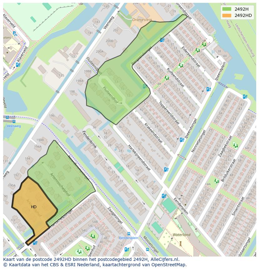 Afbeelding van het postcodegebied 2492 HD op de kaart.