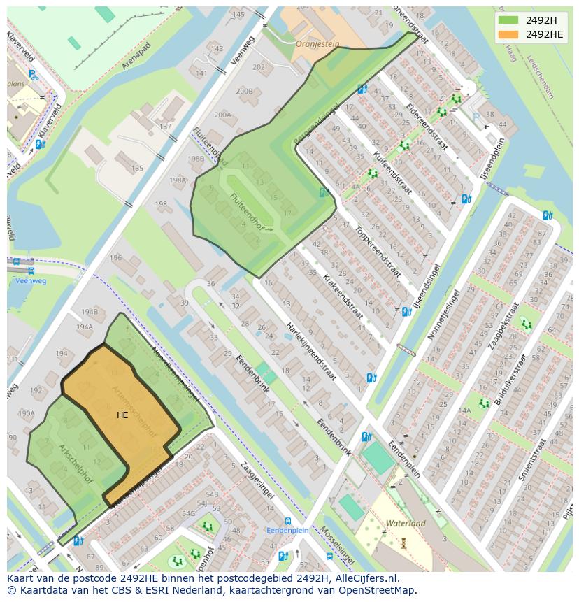 Afbeelding van het postcodegebied 2492 HE op de kaart.