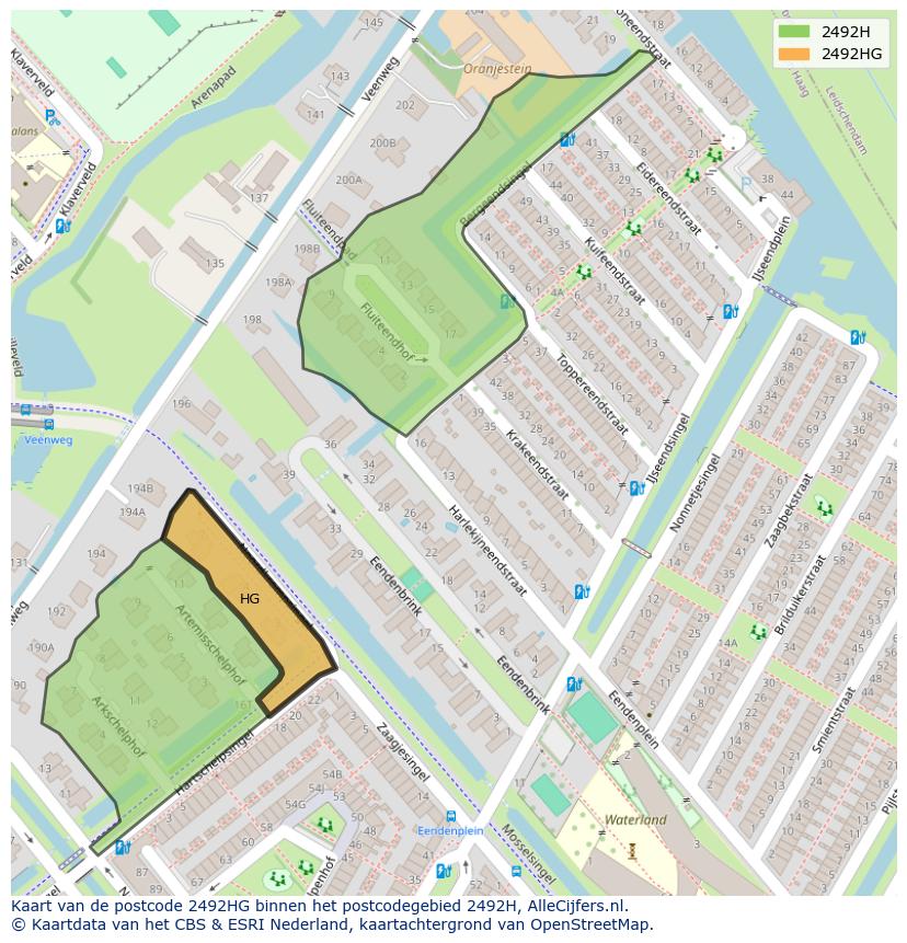 Afbeelding van het postcodegebied 2492 HG op de kaart.
