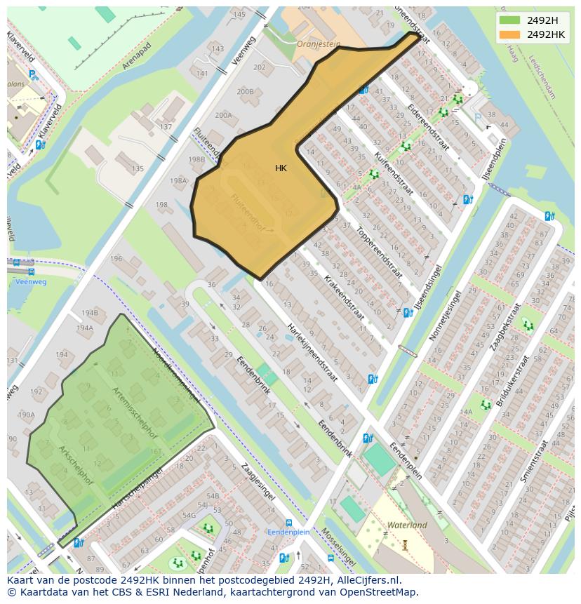 Afbeelding van het postcodegebied 2492 HK op de kaart.