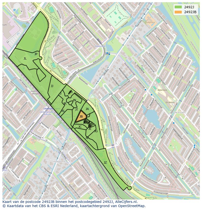 Afbeelding van het postcodegebied 2492 JB op de kaart.