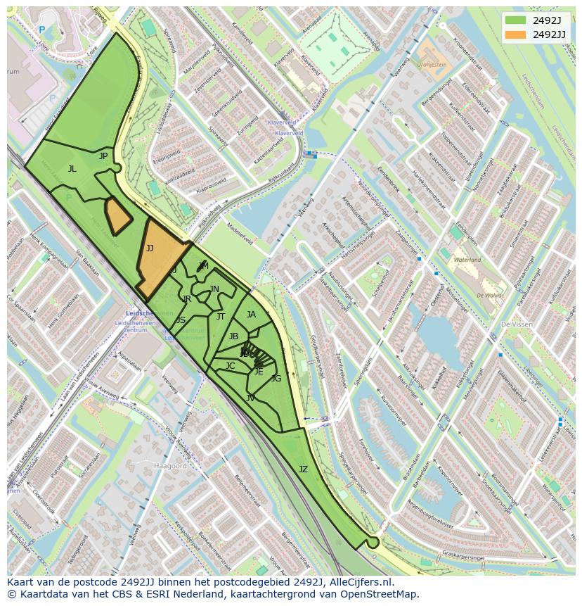 Afbeelding van het postcodegebied 2492 JJ op de kaart.