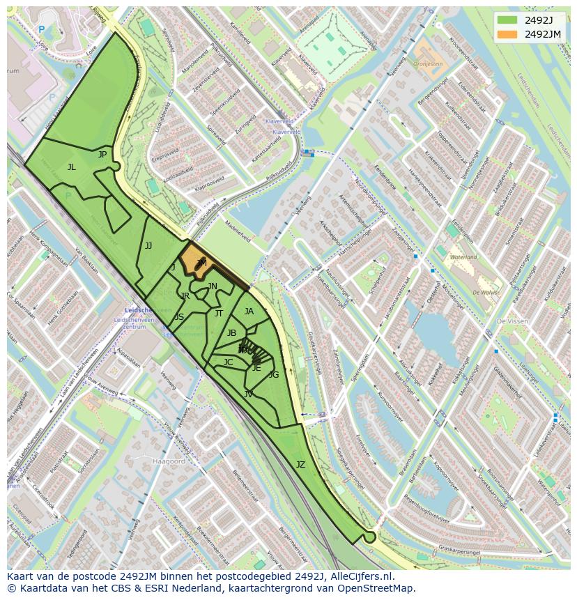 Afbeelding van het postcodegebied 2492 JM op de kaart.