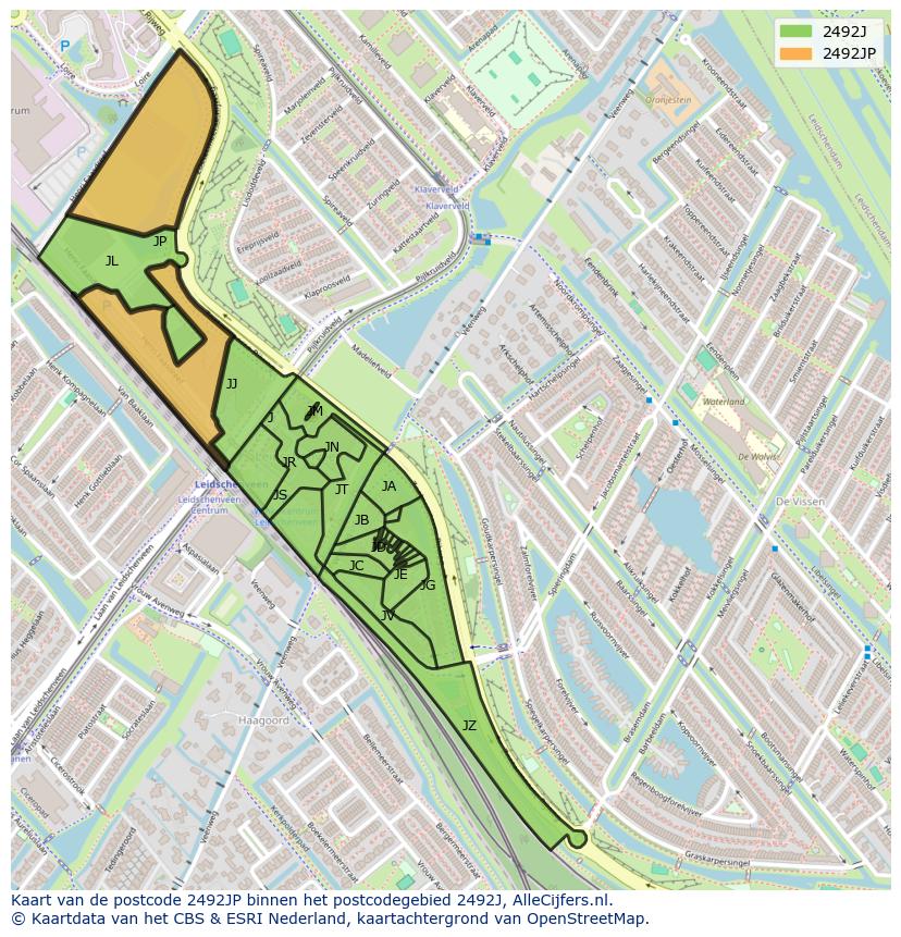 Afbeelding van het postcodegebied 2492 JP op de kaart.