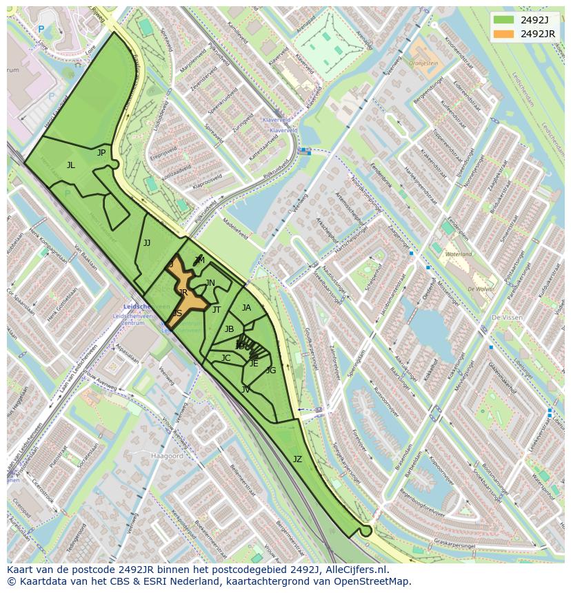 Afbeelding van het postcodegebied 2492 JR op de kaart.