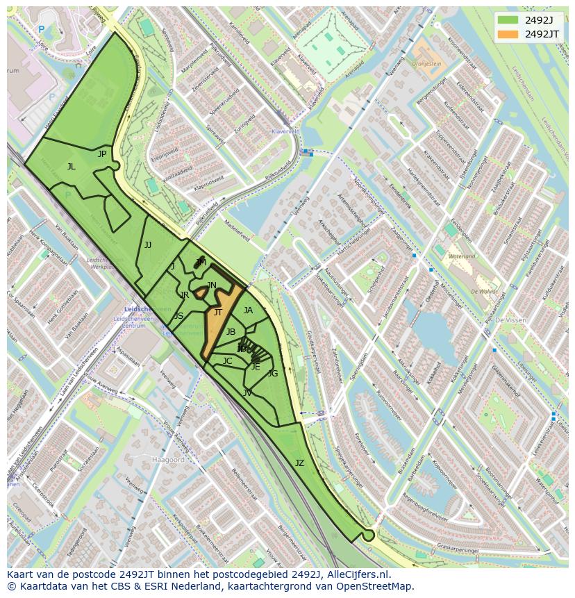 Afbeelding van het postcodegebied 2492 JT op de kaart.