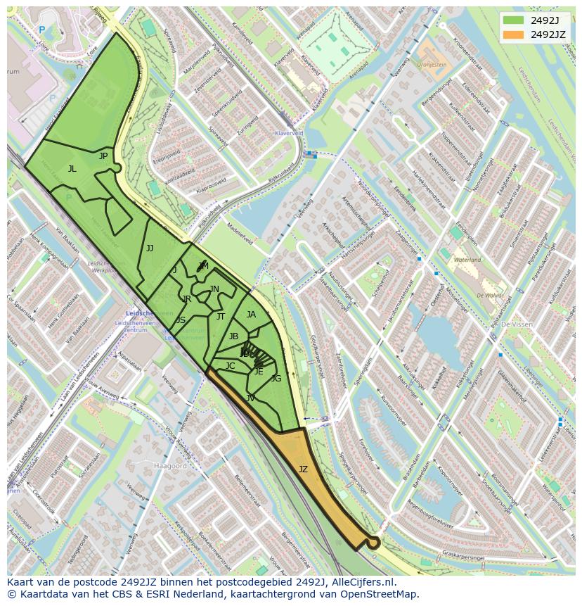 Afbeelding van het postcodegebied 2492 JZ op de kaart.