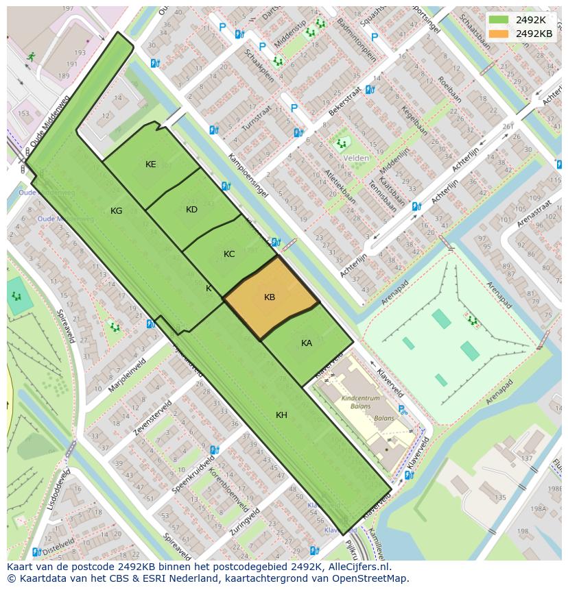 Afbeelding van het postcodegebied 2492 KB op de kaart.