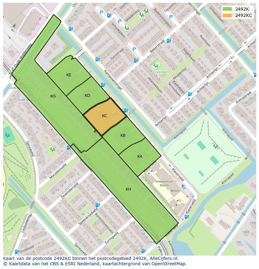 Afbeelding van het postcodegebied 2492 KC op de kaart.