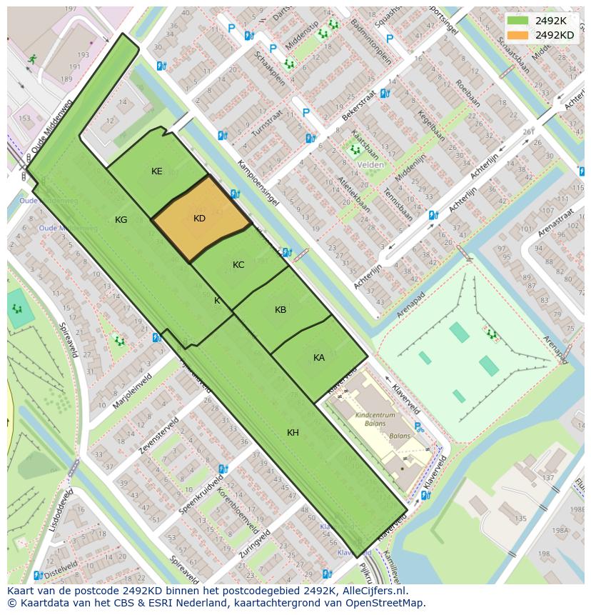 Afbeelding van het postcodegebied 2492 KD op de kaart.