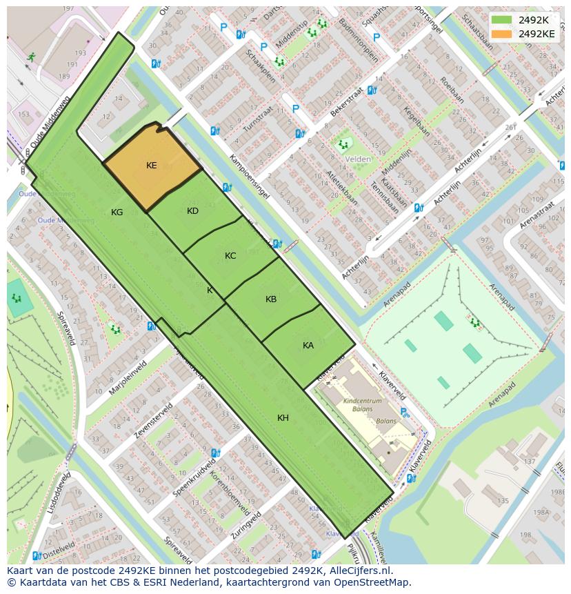 Afbeelding van het postcodegebied 2492 KE op de kaart.