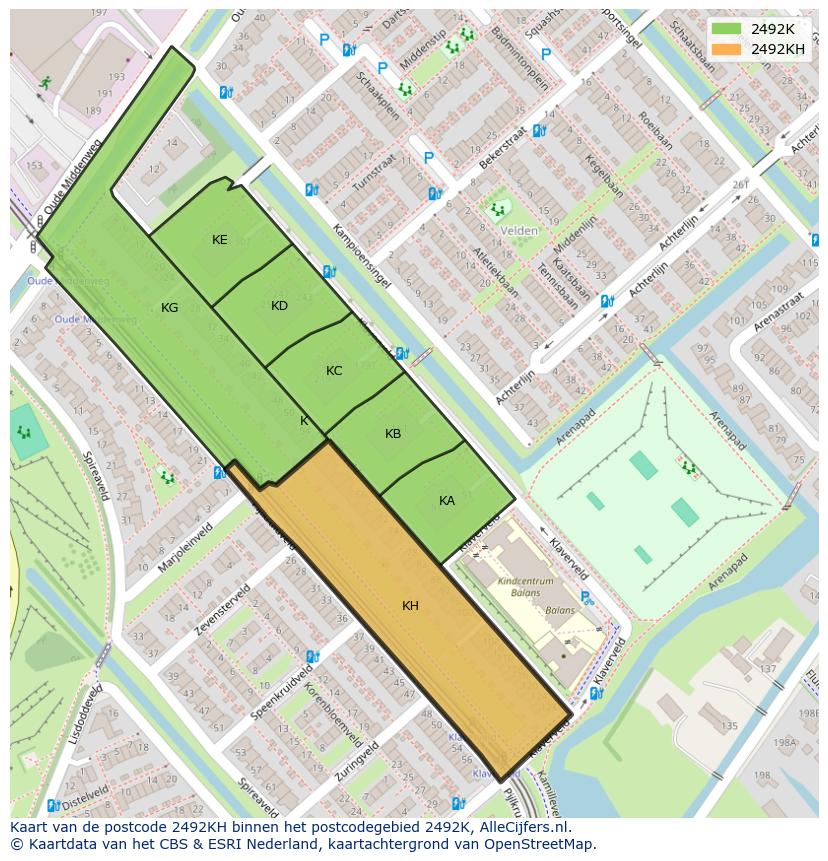 Afbeelding van het postcodegebied 2492 KH op de kaart.