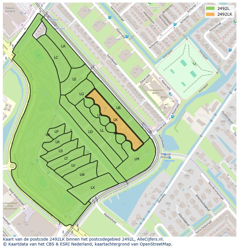 Afbeelding van het postcodegebied 2492 LK op de kaart.