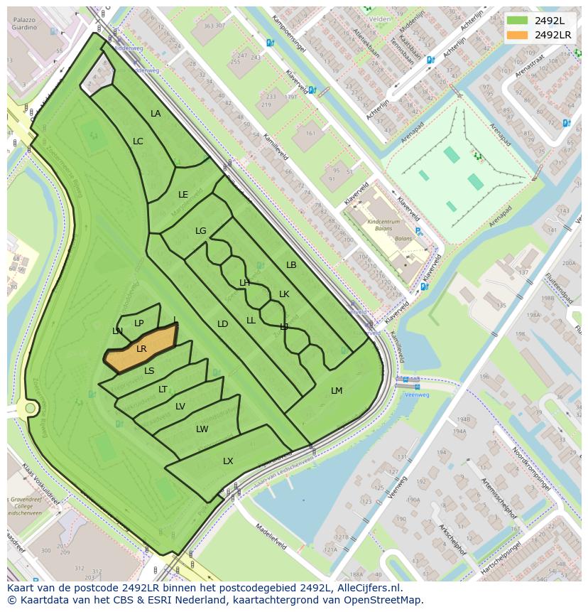 Afbeelding van het postcodegebied 2492 LR op de kaart.