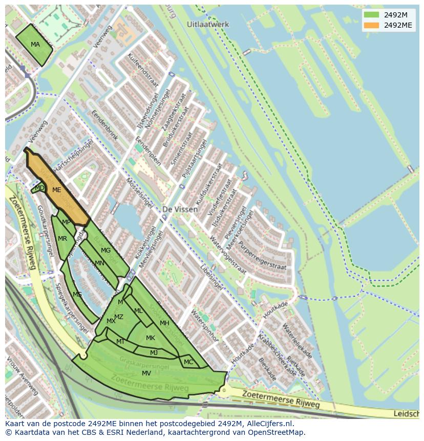 Afbeelding van het postcodegebied 2492 ME op de kaart.