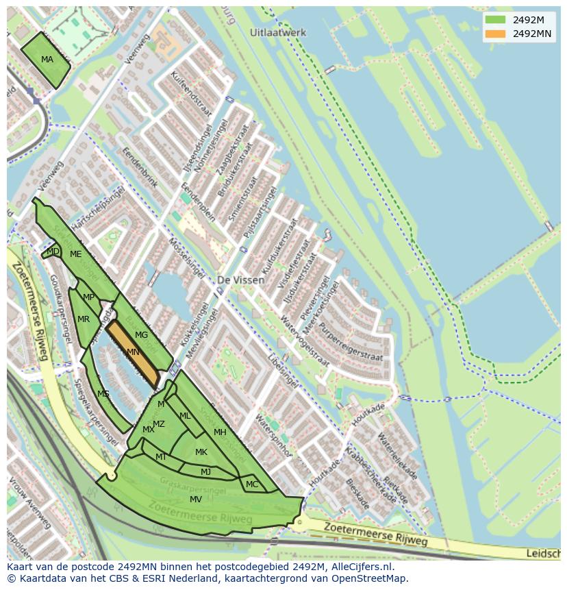Afbeelding van het postcodegebied 2492 MN op de kaart.