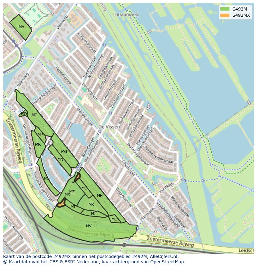 Afbeelding van het postcodegebied 2492 MX op de kaart.