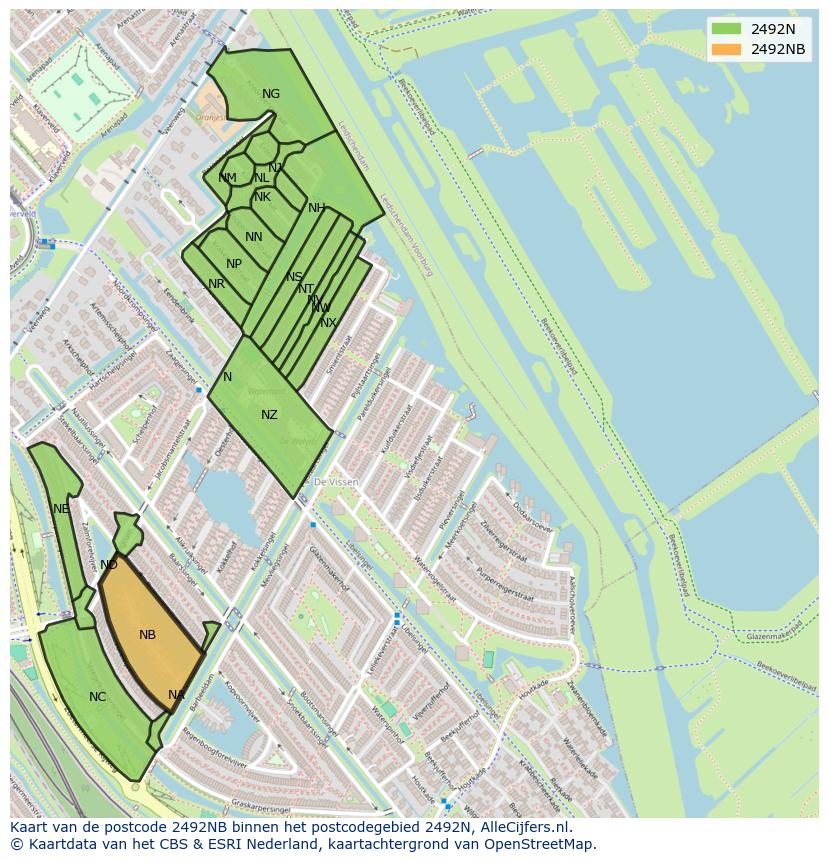 Afbeelding van het postcodegebied 2492 NB op de kaart.