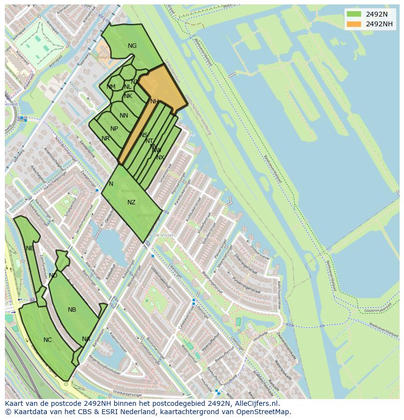 Afbeelding van het postcodegebied 2492 NH op de kaart.