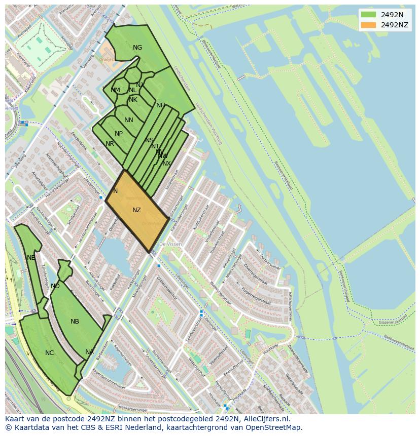 Afbeelding van het postcodegebied 2492 NZ op de kaart.