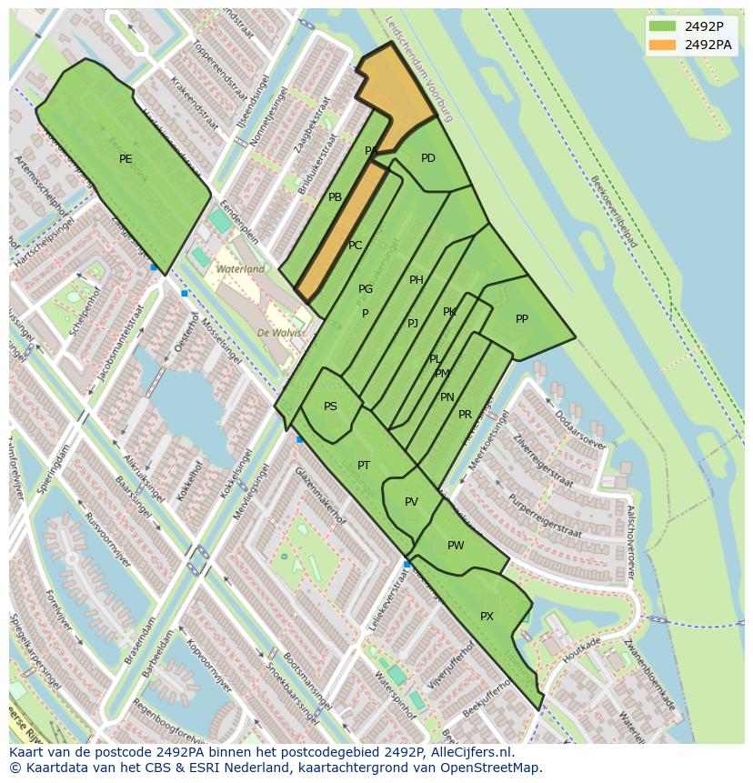 Afbeelding van het postcodegebied 2492 PA op de kaart.