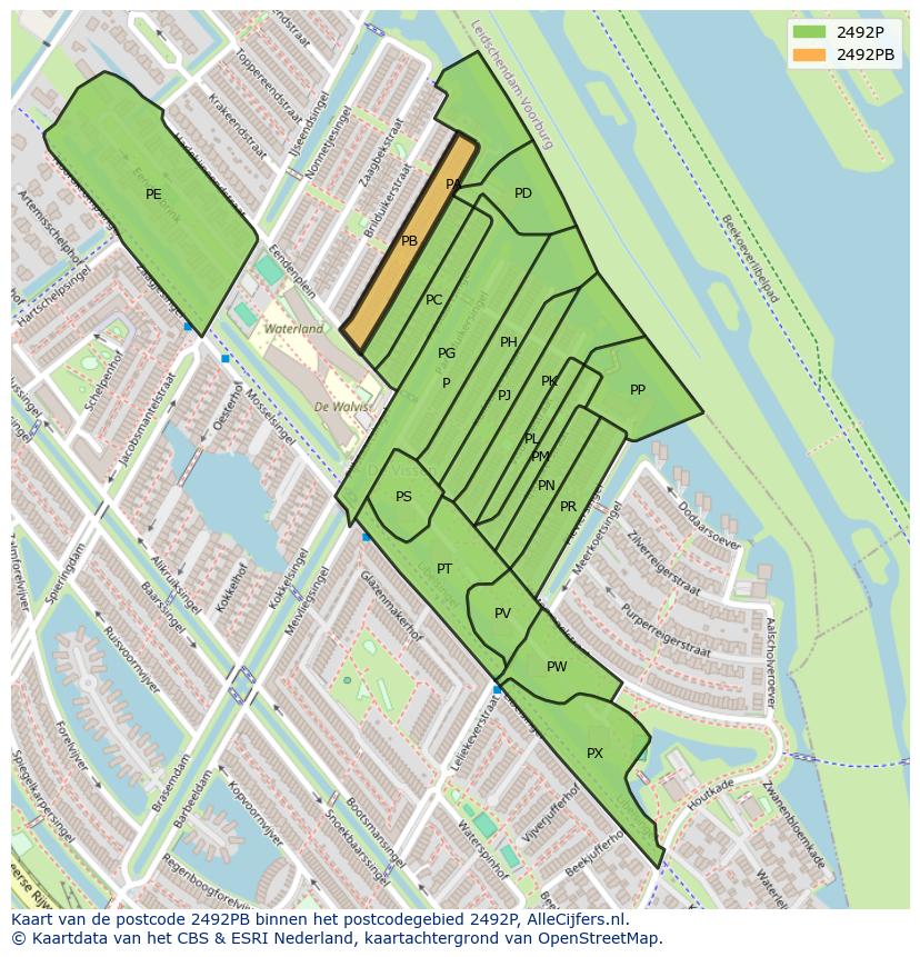Afbeelding van het postcodegebied 2492 PB op de kaart.