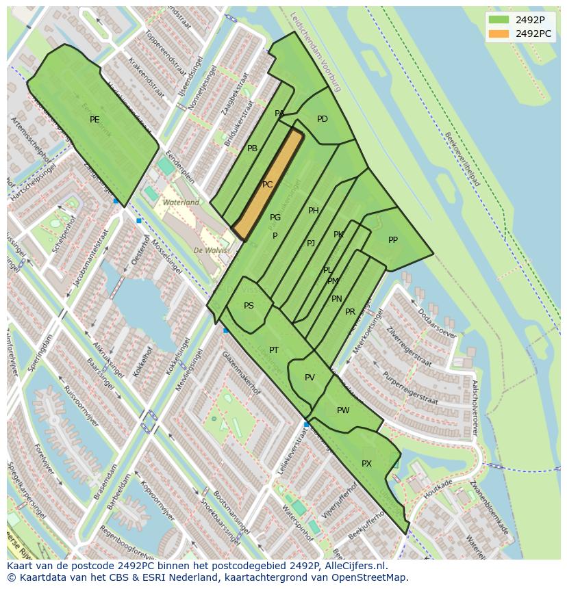 Afbeelding van het postcodegebied 2492 PC op de kaart.