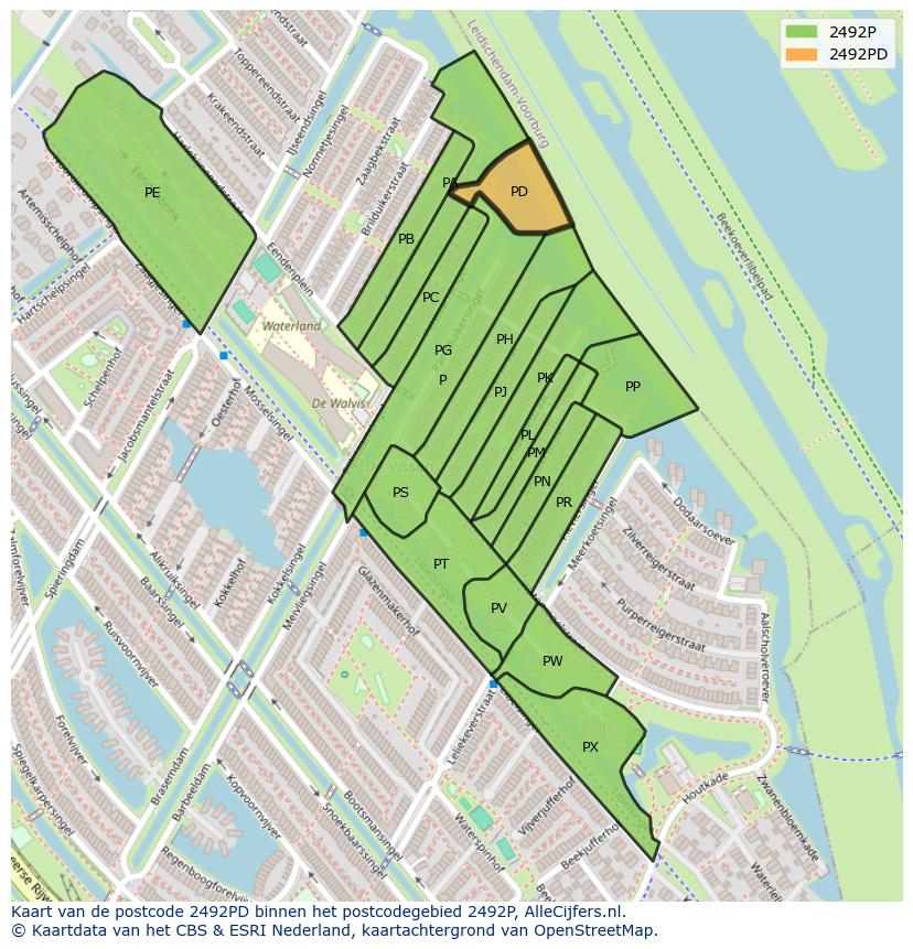 Afbeelding van het postcodegebied 2492 PD op de kaart.
