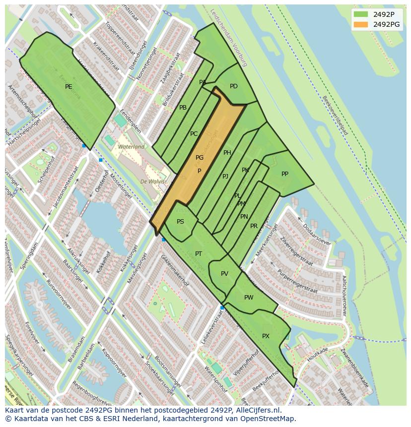 Afbeelding van het postcodegebied 2492 PG op de kaart.