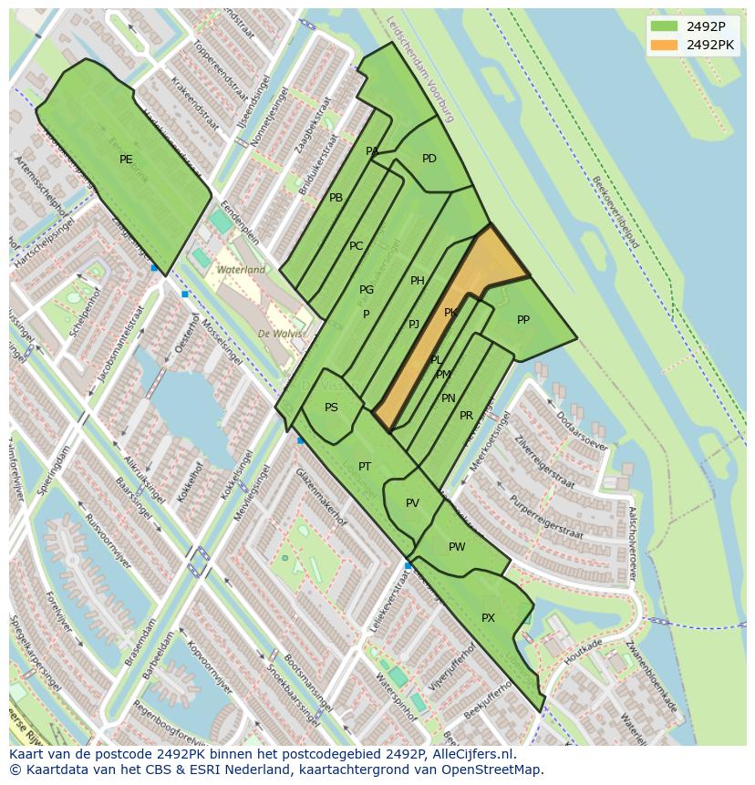 Afbeelding van het postcodegebied 2492 PK op de kaart.