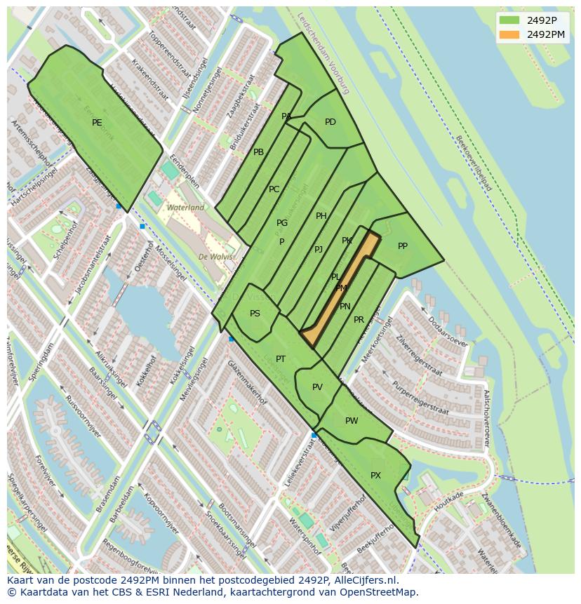 Afbeelding van het postcodegebied 2492 PM op de kaart.