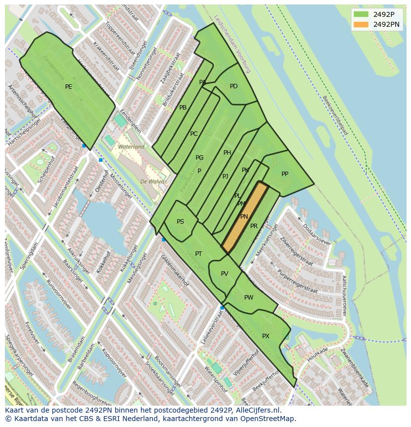 Afbeelding van het postcodegebied 2492 PN op de kaart.