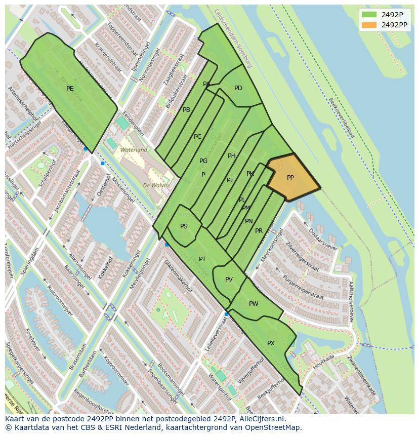 Afbeelding van het postcodegebied 2492 PP op de kaart.