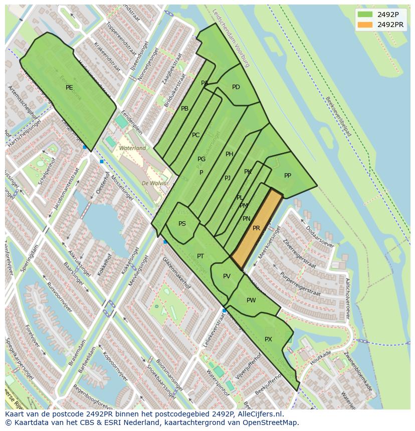 Afbeelding van het postcodegebied 2492 PR op de kaart.