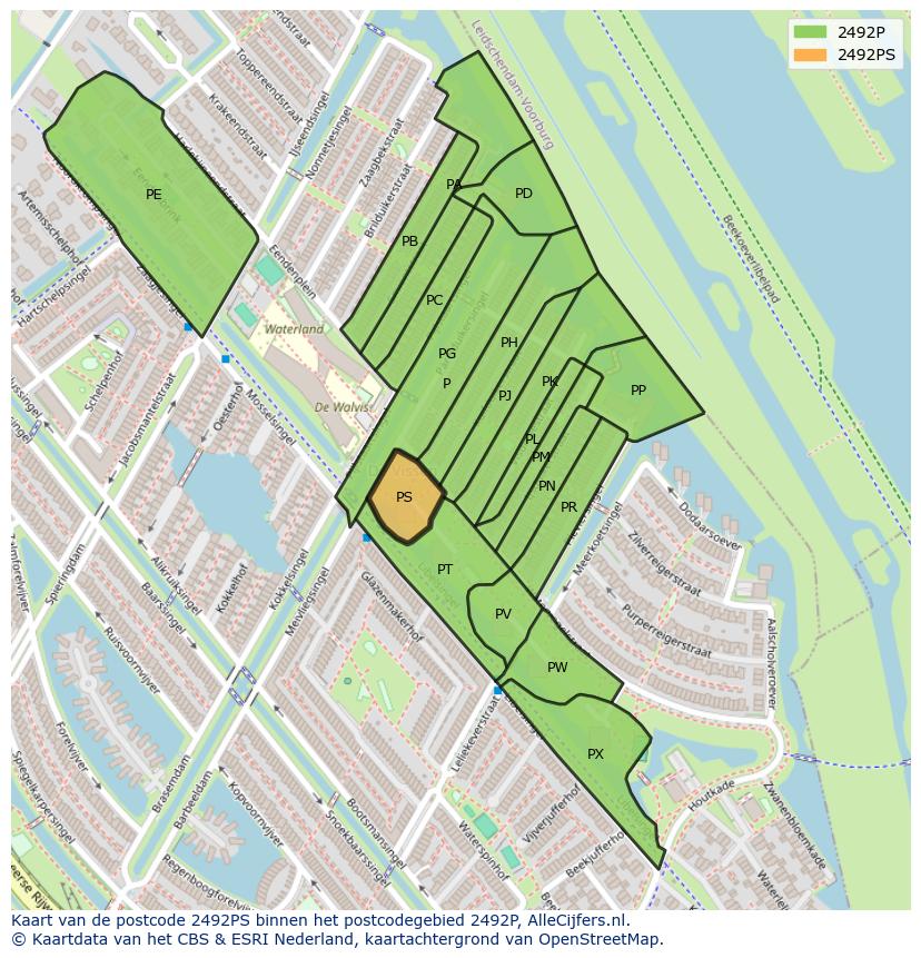 Afbeelding van het postcodegebied 2492 PS op de kaart.