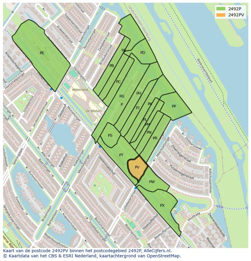 Afbeelding van het postcodegebied 2492 PV op de kaart.