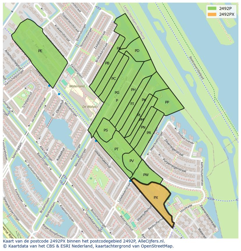 Afbeelding van het postcodegebied 2492 PX op de kaart.