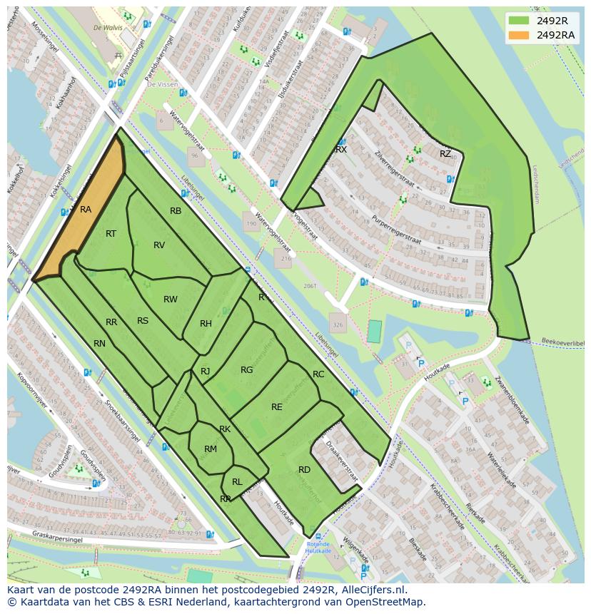 Afbeelding van het postcodegebied 2492 RA op de kaart.