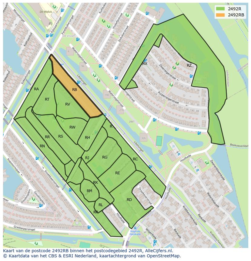 Afbeelding van het postcodegebied 2492 RB op de kaart.
