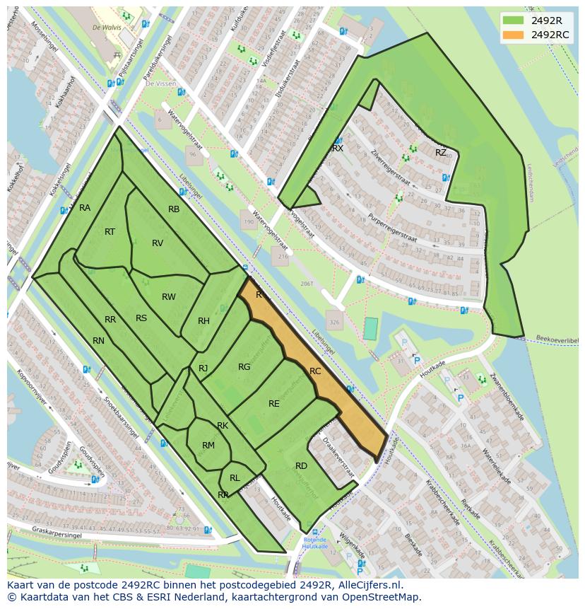Afbeelding van het postcodegebied 2492 RC op de kaart.