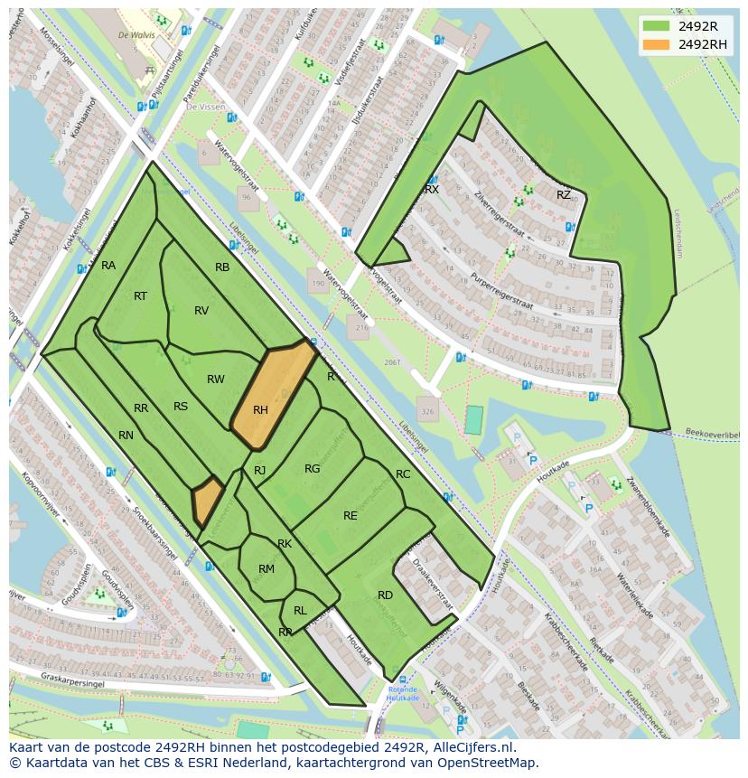 Afbeelding van het postcodegebied 2492 RH op de kaart.