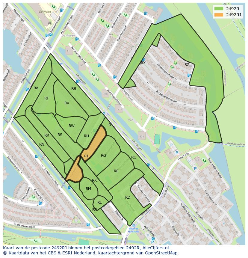 Afbeelding van het postcodegebied 2492 RJ op de kaart.