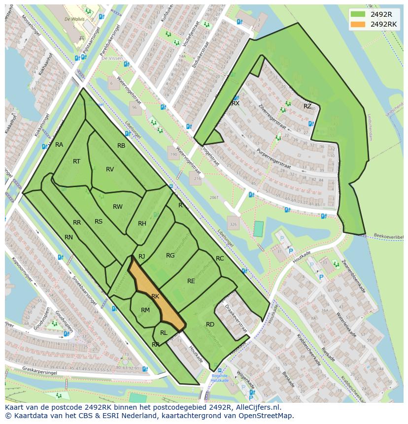 Afbeelding van het postcodegebied 2492 RK op de kaart.