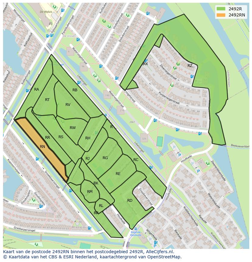 Afbeelding van het postcodegebied 2492 RN op de kaart.