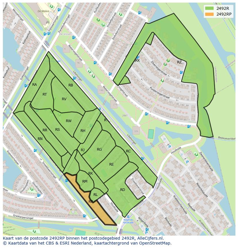 Afbeelding van het postcodegebied 2492 RP op de kaart.